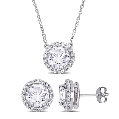 Mimi & Max 8 1/3ct Tgw Created White Sapphire Halo Earring & Pendant Set Sterling Silver In Metallic