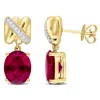 Mimi & Max 8 1/3ct Tgw Oval-cut Created Ruby 1/10ct Tdw Diamond Crossover Earrings 14k White Gold In Gold