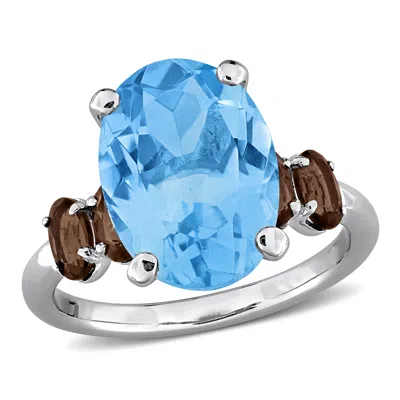 Mimi & Max 8 1/3ct Tgw Sky Blue Topaz And Smokey Quartz Ring In Sterling Silver In Multi