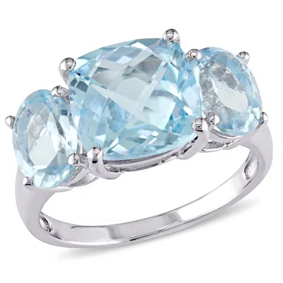 Mimi & Max 8 2/5ct Tgw Cushion-cutsky Blue Topaz 3-stone Ring In Sterling Silver