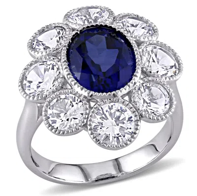 Mimi & Max 8 3/5 Ct Tgw Created Blue And Created White Sapphire Floral Ring In 10k White Gold In Silver