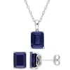 Mimi & Max 8 4/5 Ct Tgw Emerald-cut And Octagon Created Blue Sapphire 2-piece Solitaire Pendant With Chain And In White