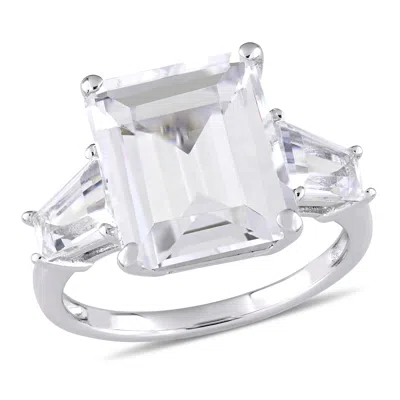 Mimi & Max 8 7/8ct Tgw Emerald Tapered-cut White Topaz 3-stone Ring Sterling Silver