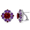 Mimi & Max 8 7/8ct Tgw Garnet And African Amethyst Quatrefoil Floral Earrings In Sterling Silver In Red