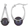 Mimi & Max 8-8.5mm Black Cultured Freshwater Pearl Drop Earrings In 10k White Gold In Blue