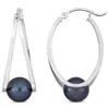 Mimi & Max 8-8.5mm Cultured Freshwater Black Pearl Earrings In Sterling Silver In Blue