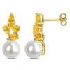 Mimi & Max 8-8.5mm Cultured Freshwater Pearl 1 2/5ct Tgw Citrine Drop Earrings In Yellow Silver In Gold