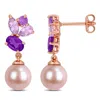 Mimi & Max 8-8.5mm Cultured Freshwater Pearl 1 2/5ct Tgw Citrine Drop Earrings In Yellow Silver In Pink
