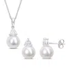Mimi & Max 8-8.5mm Cultured Freshwater Pearl 1ct Tgw Created White Sapphire Jewelry Set 10k White Gold In White