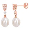 Mimi & Max 8-8.5mm Cultured Freshwater Pearl 4/5ct Tgw Morganite And Diamond Accent Drop Stud Earrings In 14k R