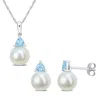 Mimi & Max 8-8.5mm Cultured Freshwater Pearl 4/5ct Tgw Sky Blue Topaz Jewelry Set 10k White Gold In Blue