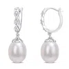 Mimi & Max 8-8.5mm Cultured Freshwater Pearl And Diamond Accent Earrings In Sterling Silver In Silver