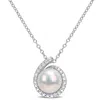 MIMI & MAX 8-8.5MM CULTURED FRESHWATER PEARL AND DIAMOND ACCENT HALO NECKLACE IN STERLING SILVER