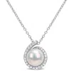 Mimi & Max 8-8.5mm Cultured Freshwater Pearl And Diamond Accent Halo Necklace In Sterling Silver In White
