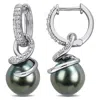 Mimi & Max 8-8.5mm Cultured Tahitian Pearl 1/10ct Tw Diamond Swirl Drop Earrings Sterling Silver In Multi