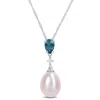Mimi & Max 8-8.5mm Rice-shape Pink Cultured Freshwater Pearl 1/2ct Tgw London-blue Topaz And Diamond Accent Nec