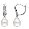 Mimi & Max 8-8.5mm White Cultured Freshwater Pearl And Diamond Drop Leverback Earrings In Sterling Silver In White