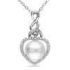 Mimi & Max 8-8.5mm White Cultured Freshwater Pearl And Diamond Heart Necklace In White