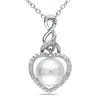 MIMI & MAX 8-8.5MM WHITE CULTURED FRESHWATER PEARL AND DIAMOND HEART NECKLACE