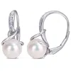 Mimi & Max 8-8.5mm White Cultured Freshwater Pearl And Diamond Twist Leverback Earrings In Sterling Silver In Silver