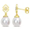 Mimi & Max 8-9mm South Sea Cultured Pearl And White Topaz Drop Earrings In Yellow Silver