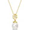 Mimi & Max 8-9mm South Sea Cultured Pearl And White Topaz Drop Pendant With Chain In Yellow Silver