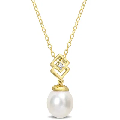Mimi & Max 8-9mm South Sea Cultured Pearl And White Topaz Drop Pendant With Chain In Yellow Silver In Gold
