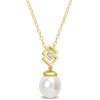 MIMI & MAX 8-9MM SOUTH SEA CULTURED PEARL AND WHITE TOPAZ DROP PENDANT WITH CHAIN IN YELLOW SILVER