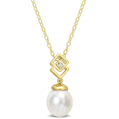 Mimi & Max 8-9mm South Sea Cultured Pearl And White Topaz Drop Pendant With Chain In Yellow Silver In Multi
