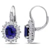 Mimi & Max 8.06 Ct Tgw Created Blue And White Sapphire And Halo Diamond Leverback Earrings In Sterling Silver In White
