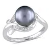 Mimi & Max 8.5 - 9 Mm Black Tahitian Pearl Diamond Accent Ring 14k White Gold In Black
