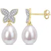 Mimi & Max 8.5-9 Mm Freshwater Cultured Pearl And 1/8 Ct Tdw Diamond Butterfly Drop Earrings In 10k Yellow Gold In Yellow