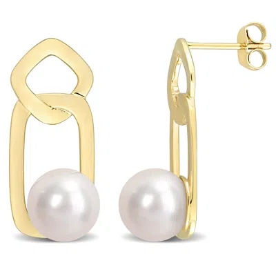 Mimi & Max 8.5-9mm Cultured Freshwater Pearl Interlocked Drop Stud Earrings In 10k Yellow Gold In Multi