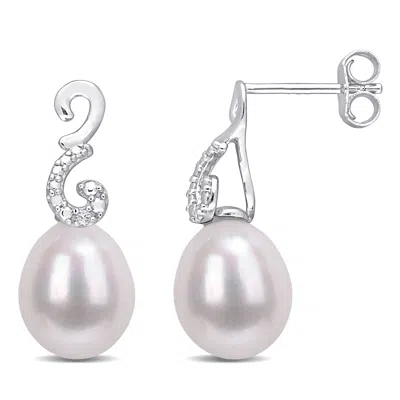Mimi & Max 8-8.5mm Cultured Freshwater Pearl Diamond Accent Peacock Earrings Sterling Silver In Pink