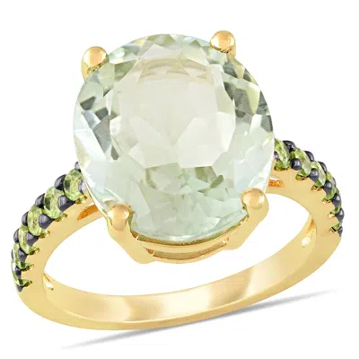 Mimi & Max 8ct Tgw Green Quartz Peridot Cocktail Ring In Yellow Sterling Silver With Black Rhodium In Multi