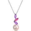 Mimi & Max 8mm Black Cultured Freshwater Pearl London Blue Topaz Necklace Sterling Silver-17 In In Multi