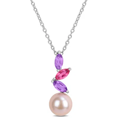 Mimi & Max 8mm Black Cultured Freshwater Pearl London Blue Topaz Necklace Sterling Silver-17 In In Multi