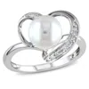 Mimi & Max 8mm Cultured Freshwater Pearl 1/10ct Tw Diamond Heart Ring 10k White Gold In White