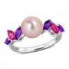 Mimi & Max 8mm Pink Cultured Freshwater Pearl 1ct Tgw Amethyst Pink Topaz Ring Sterling Silver In Metallic