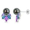 Mimi & Max 8mm Pink Cultured Freshwater Pearl 2 1/10ct Tgw Blue Topaz Pink White Topaz Earrings Sterling Silver In Multi