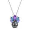 Mimi & Max 8mm Pink Cultured Freshwater Pearl Pink London Blue White Topaz Necklace Sterling Silver In Multi