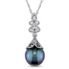 Mimi & Max 9 - 9.5 Mm Black Tahitian Pearl Diamond Vintage Necklace 14k White Gold In Metallic