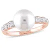 Mimi & Max 9 - 9.5 Mm Cultured Freshwater Pearl 1/8ct Tw Diamond Ring 10k Rose Gold In White