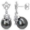 Mimi & Max 9-10mm Black Tahitian Cultured Pearl 1/7ct Tw Diamond Earrings 14k White Gold In Silver