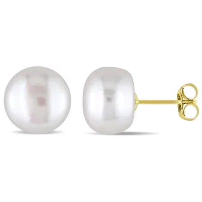 Mimi & Max 9-10mm Cultured Freshwater Pearl Stud Earrings In 10k Yellow Gold In Silver