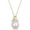 Mimi & Max 9-10mm South Sea Cultured Pearl And 1/10ct Tw Diamond Wrap Pendant With Chain In 10k Yellow Gold In Multi