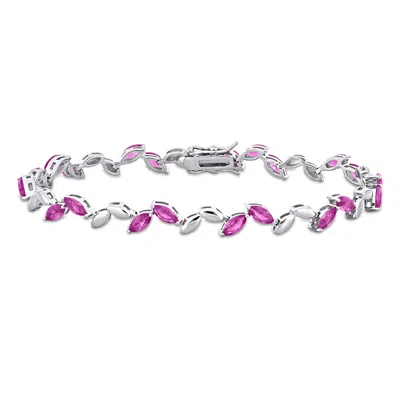 Mimi & Max 9 1/2ct Tgw Created Pink Sapphire Leaf Bracelet In Sterling Silver-7.75 In