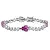 Mimi & Max 9 1/2ct Tgw Created Ruby Created White Sapphire Heart Bracelet Sterling Silver In Pink