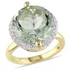 Mimi & Max 9 3/5ct Tgw Green Quartz 1/4ct Tdw Diamond Halo Cocktail Ring 14k Yellow Gold In Green