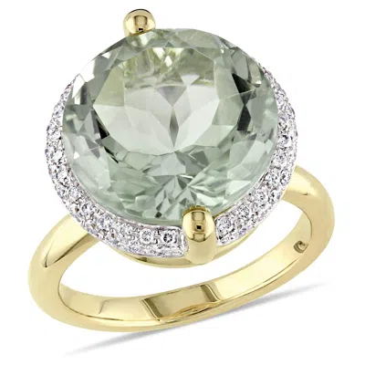 Mimi & Max 9 3/5ct Tgw Green Quartz 1/4ct Tdw Diamond Halo Cocktail Ring 14k Yellow Gold